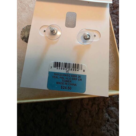 Charter Club Teal Pearl Halo Drop Earrings.  NEW - Picture 2 of 2